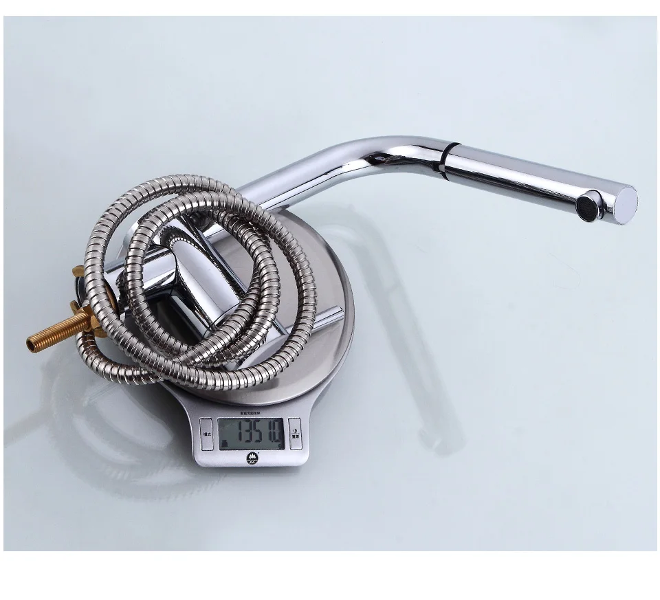 ROVATE Sink Taps Kitchen Faucet Pull out Spout Brass Chrome Single Hole Mounted Cold and Hot Mixer Rotatable Faucet