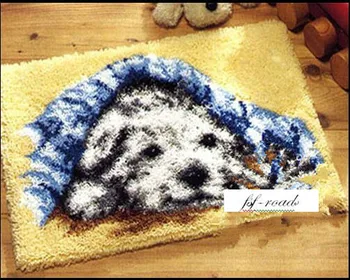 

DIY Needlework Kit Unfinished Crocheting Yarn Mat Latch Hook Rug Kit Floor Mat Missing Dog Carpet Set
