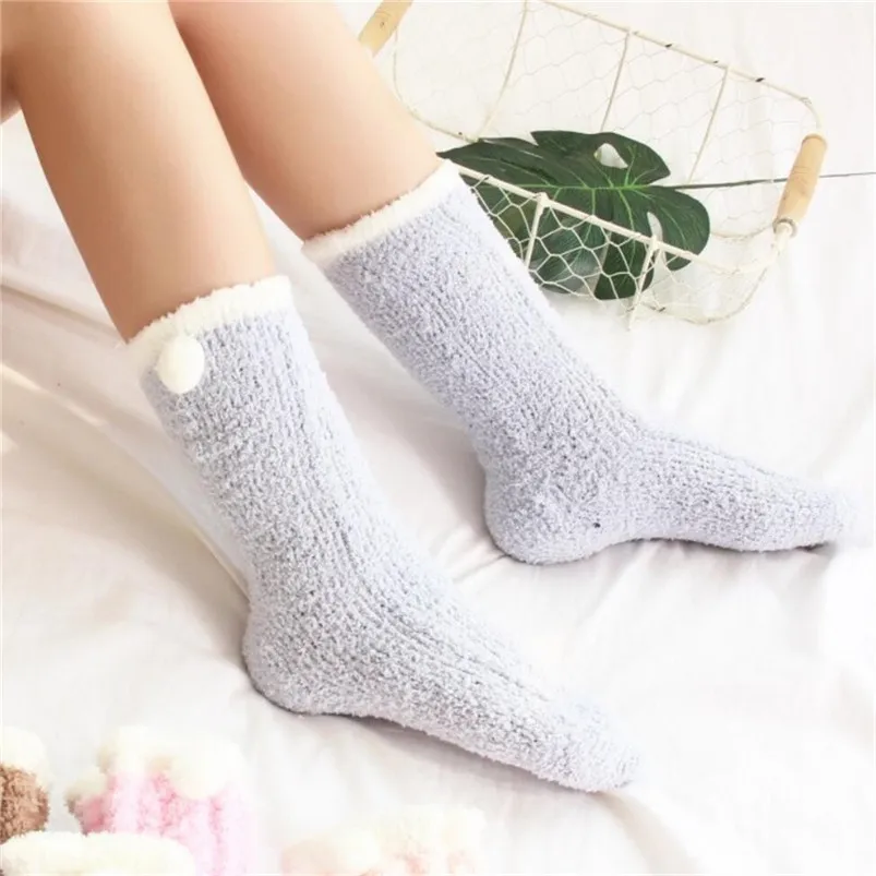 Winter Warm Mid-Calf Length Coral Velvet Socks Thicken Towel Fabric Floor Socks Harajuku Style Kawaii Velvet Sleep Meias  D17 (15)