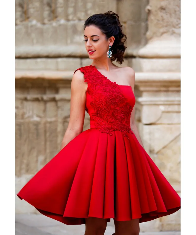 One shoulder red lace prom dresses 2017 One shoulder red lace prom dresses 2017