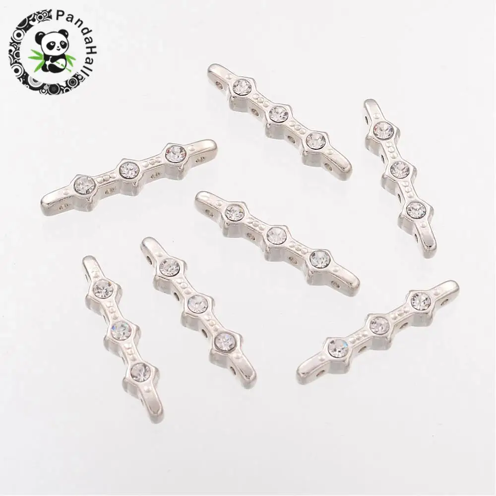 

10pcs Alloy Rhinestone Bar Spacers, Nickel Free, Platinum, 28x6x5mm, Hole: 1mm