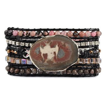 

Natural Stone Women Beads Wrap Bracelet Vintage Charm 5 Times Leather Strap Bracelets Multilayers Beadwork Bracelet Dropshipping