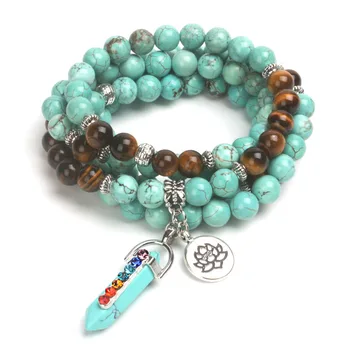 

Natural Stone and chakra pendant Yoga Mala Bracelet Stone Healing Protection Elastic Beaded Stacking Bracelet Spiritual jewelry
