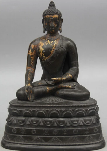

JP S0524 8 Old Tibet Buddhism Bronze 24K Gold Seat Shakyamuni Amitabha Buddha Statue (B0328)