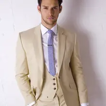 Новинка, Красивый смокинг для жениха цвета шампанского, приталенный мужской свадебный Выпускной, вечерние костюм жениха, костюм(пиджак+ штаны+ жилет), Terno