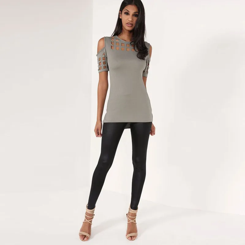 Ahmagen Summer Woman Fashion Off Shoulder Top Ladies Tee Shirts Casual Short Sleeve T Shirt Black Crew Neck Asymmetric Hem T-shirt05