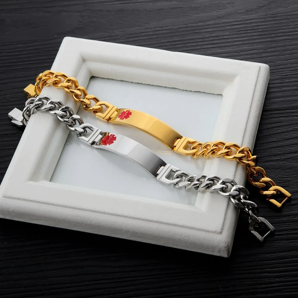 FATE LOVE Punk Men Male Statement Medical Alert Sign ID Bracelet Bangles metal stainless steel Fashion Jewelry 2019 new arrival