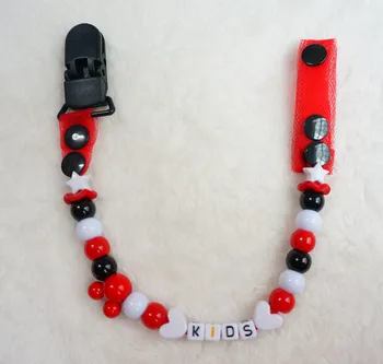 

MIYOCAR Personalised-Any name red gauze with colorful and mouse head beads lovely dummy clip holder pacifier clip holder