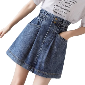 

Spring Summer Mini Denim Skirt Ripped Sexy Casual Pockets Women's Skirts New High Waist Jeans Streetwear Short Faldas