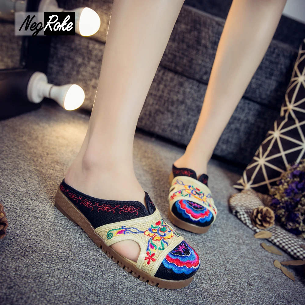 Fashion slippers shoes women Chinese embroidery casual shoes Retro flip flops sandals oxford shoes for women