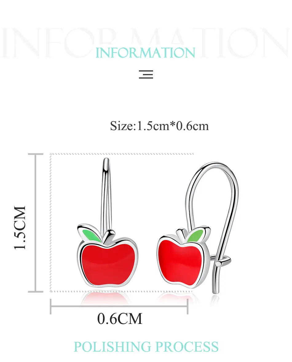 BELAWANG женские модные милые красные эмалированные серьги-гвоздики с яблоком, женские 925 пробы серебряные серьги для девочек