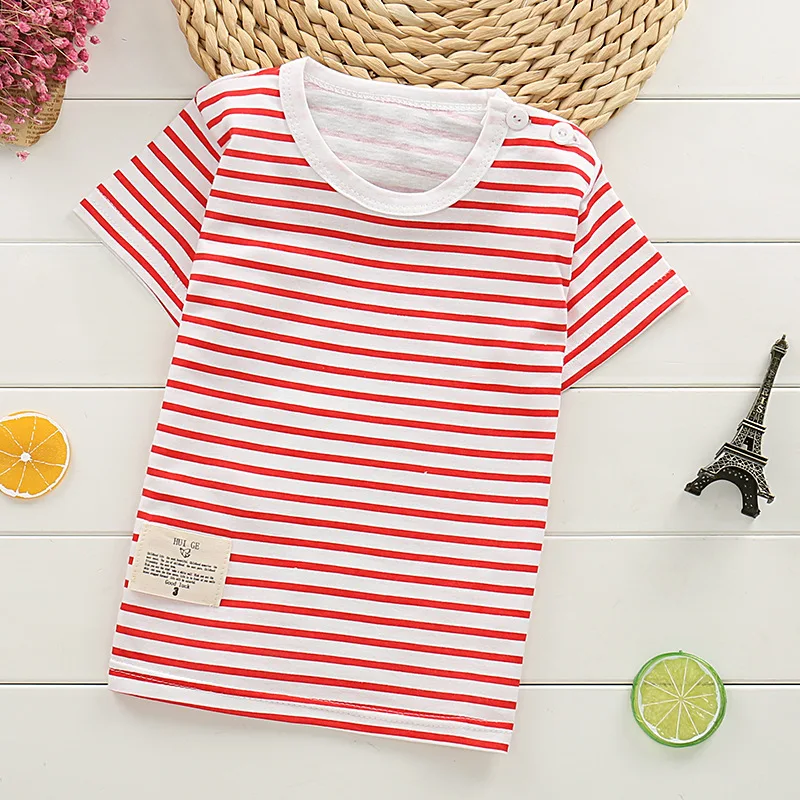 

Red Striped Summer Tshirt For Babt Boy Lovely Cartoon Style Tops For Baby Girl