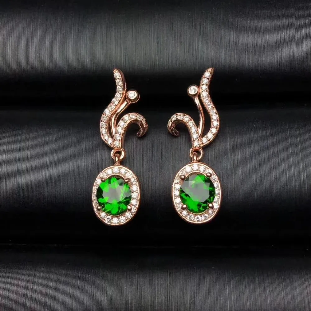 natural green diopside stud earrings 925 silver natural green gemstone