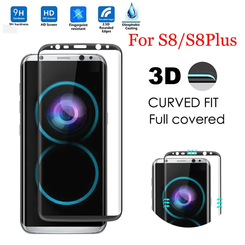 

3D 9H Tempered Glass Full Cover Screen Protector for Samsung Galaxy S8 S8 Plus Explosion-proof Glass Curved Surface Guard Film