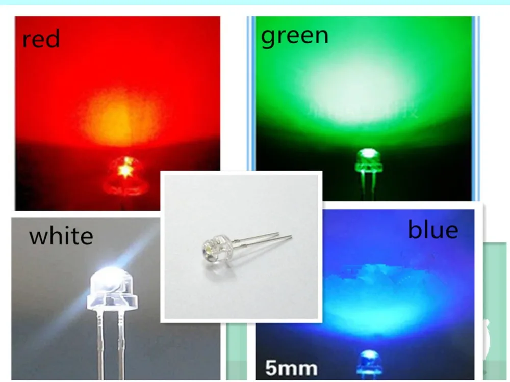 

1000 pcs/lot 5mm straw hat led diode LED yellow red blue green white (F 4.8mm) 1600mcd leds Light Emitting Diodes mix color kit