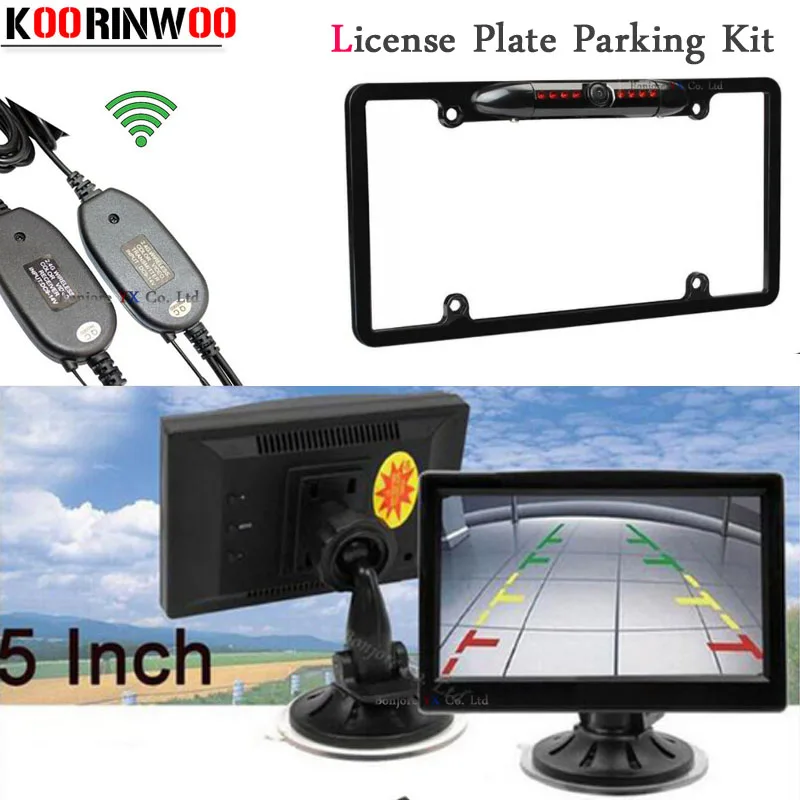 

Wireless Hight Resulution 5 inch Monitor Screen with Car License Plate Frame camera Car Rear View Camera parking Reversing Cam