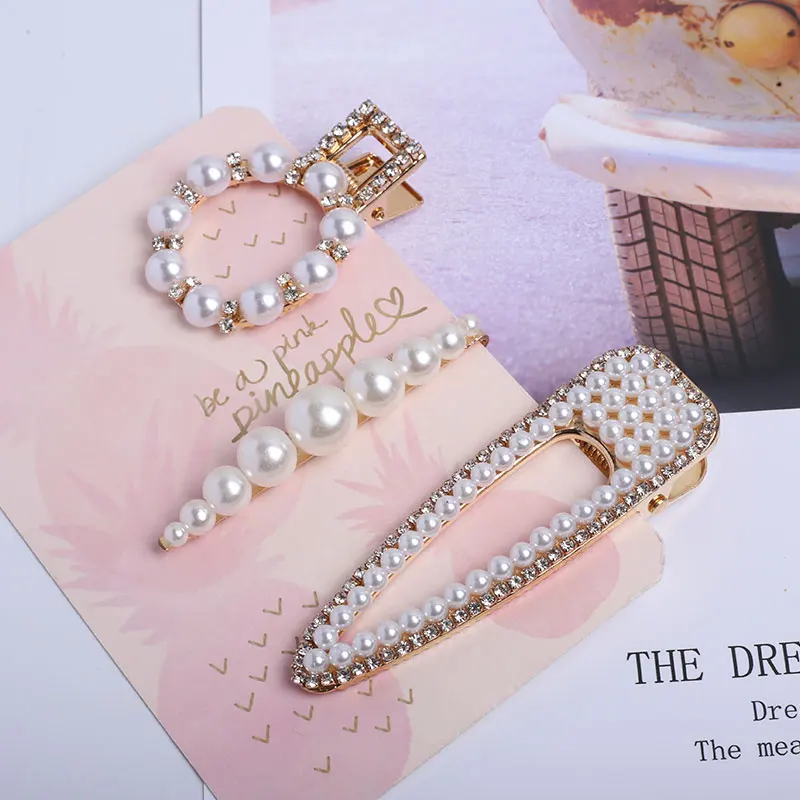 Pearl Hair Clip Rhinestone Snap Hairpins for Women Girls Hair Styling Accessories Aligator Hair Clamp Korean Bobby Pins Barrette