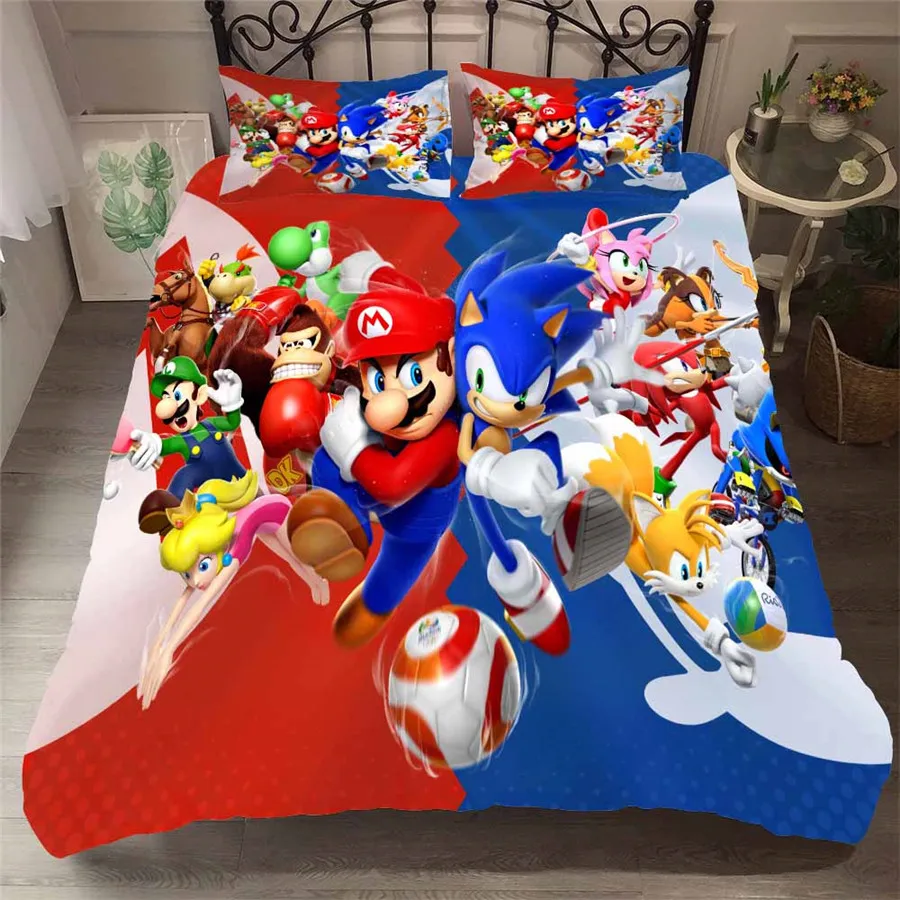 HELENGILI 3D طقم سرير ماريو طباعة حاف مجموعة غطاء Bedcloth مع المخدة طقم سرير المنسوجات المنزلية # MLA-18 HELENGILI 3D طقم سرير ماريو طباعة حاف مجموعة غطاء Bedcloth مع المخدة طقم سرير المنسوجات المنزلية # MLA-18