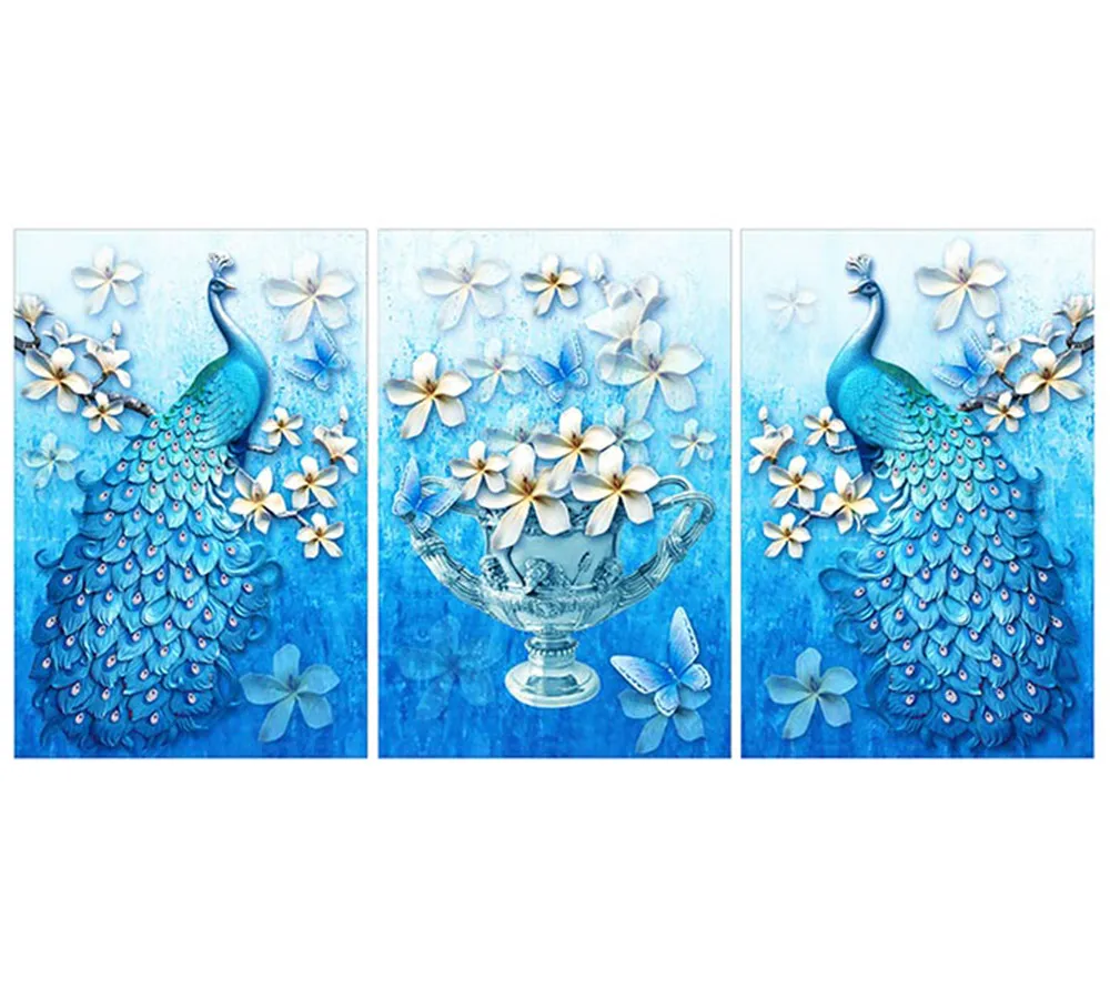 Ваза и павлины животных тройной алмазной живописи Полный Круглый абстрактный масляной живописи стиль DIY клейкие шарики Вышивка крестом 5D