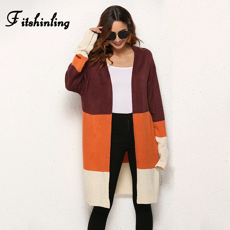 En Ligne Fitshinling Patchwork femme cardigans invierno 2019 mujer tricots mode slim long cardigan femmes vêtements chandail vestes