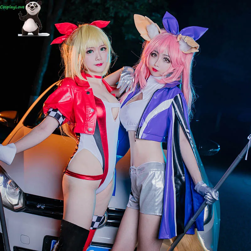 Fate Grand Order Nero Tamamo no Mae пикантные гоночные костюмы красная Синяя Униформа с баннером