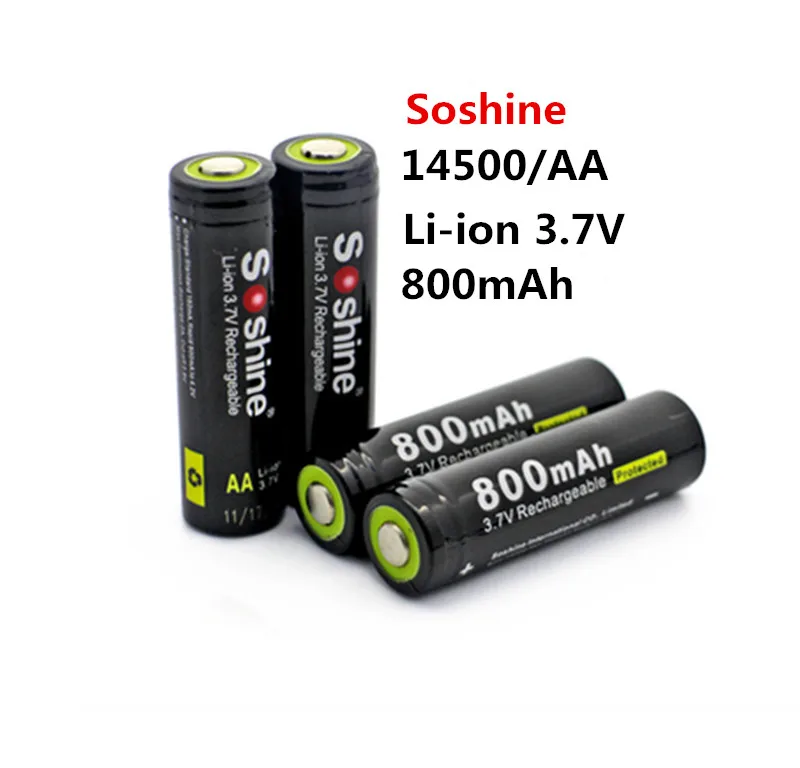 4 шт. 100% Оригинальные Литий ионные аккумуляторы Soshine 14500 AA 3 7 в 800