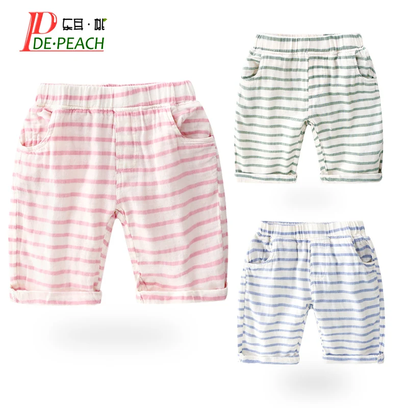 

DE PEACH 2019 Summer Stripe Baby Boys Linen Cotton Shorts Kids Casual Shorts For Boys Girls Children Beach Pants Size 2-8 Year