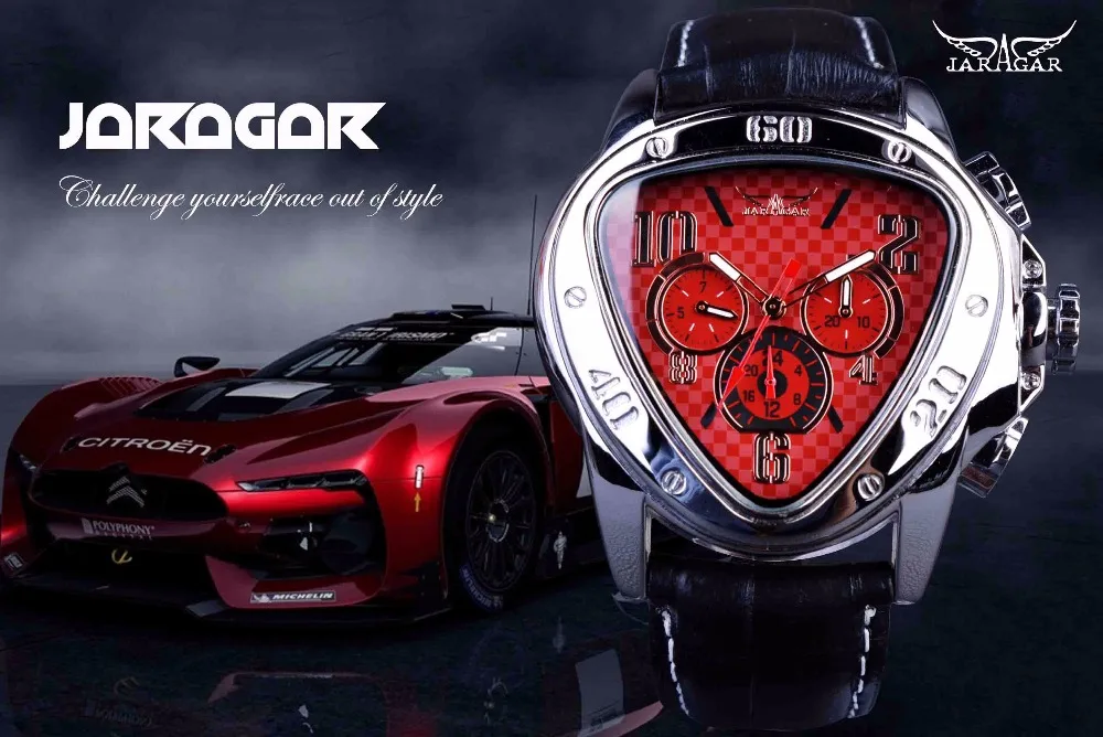 Jaragar спортивные гоночные часы с красным модным циферблатом из натуральной кожи мужские наручные часы Топ бренд Роскошные автоматические часы