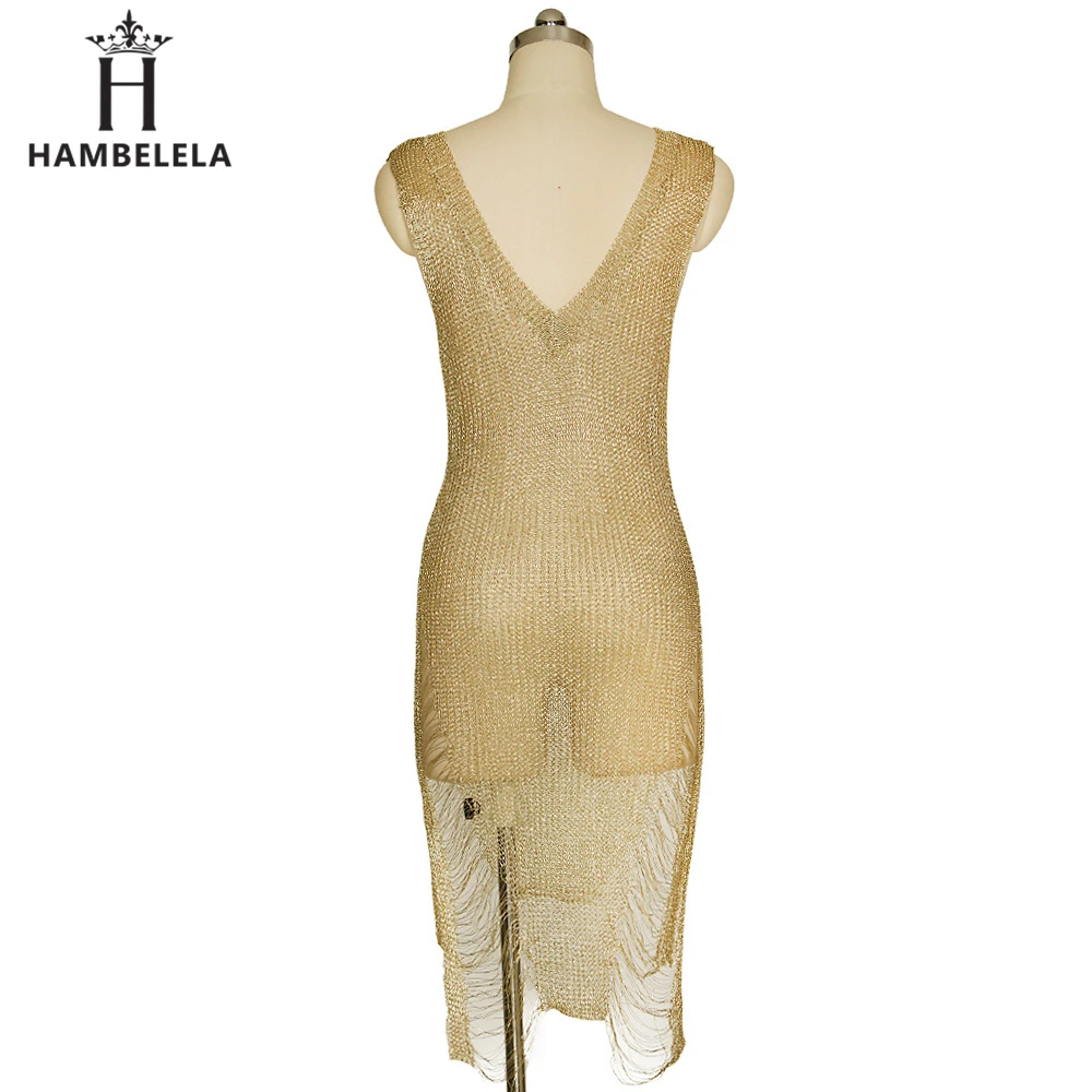 Hambelela Free Shipping S-XL Women Fashion 2017 Summer Gold Crochet Knitted Dress Sexy Party See Through Hole Bodycon Dresses (10)