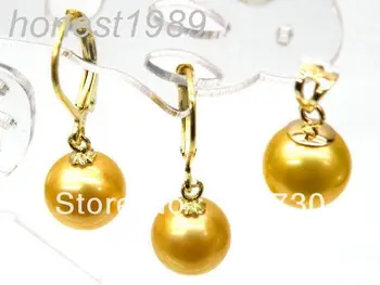 

Jewelry 00341 10.2mm AAA+++ perfect round golden yellow south sea pearl earring pendant KGPt