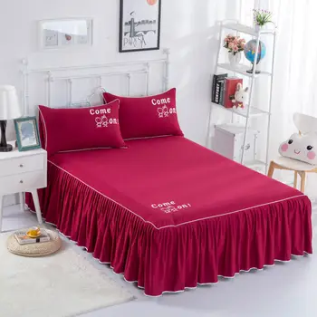 

1pcs Solid Color Bed Skirt Polyester Cotton Comfortable Soft Breathable Multi-color Bed Covering Painting "I Love YOU"