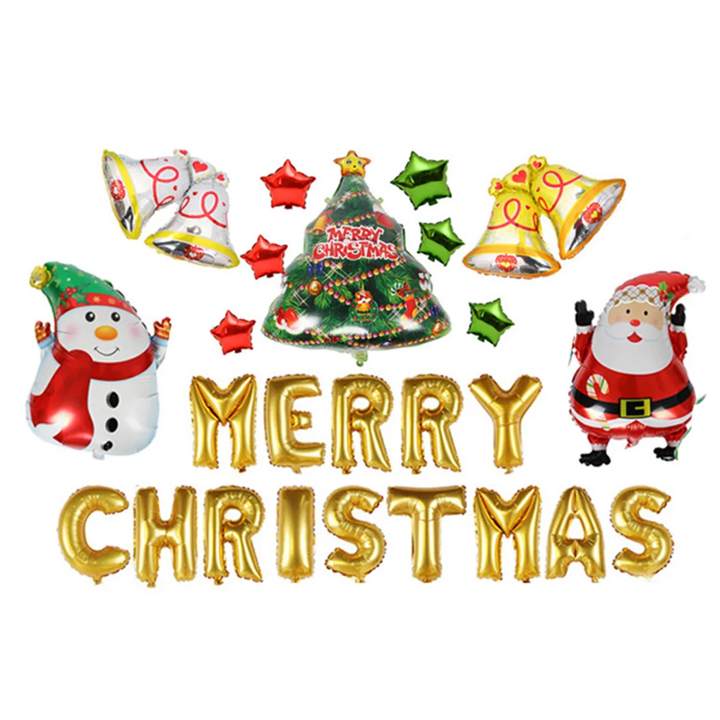 

12Pcs Christmas Party Balloons Xmas Tree Pentagram Santa Snowman Bell Christmas Letter Balloon