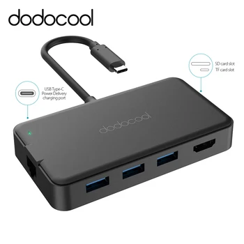 

dodocool usb hub 8-in-1multifunction type-c hub with 4K video HD rj45 Gigabit Ethernet adapter SD/TF card reader usb 3.0 2.0 hub