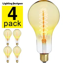 A95 Декор лампочки edison янтарный свет лампы Винтаж лампа накаливания лампы 220 В 40 Вт E27 база спираль canbon теплый белый