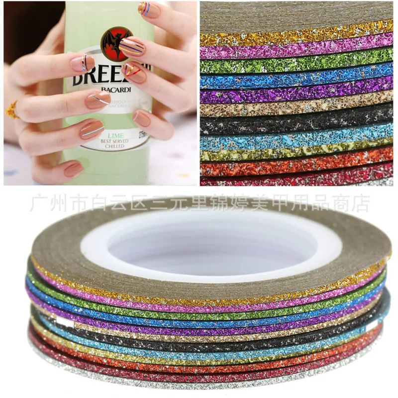 

1Pcs Sell 1mm 12 Color Glitter Nail Striping Line Tape Sticker Set Art Decorations DIY Tips For Polish Nail Gel