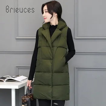 

Brieuces 2020 Long Vest Winter Coat Women Sleeveless Jacket Slim Female Quilted Coat Femme Korean Waistcoat Colete Cotton Padded