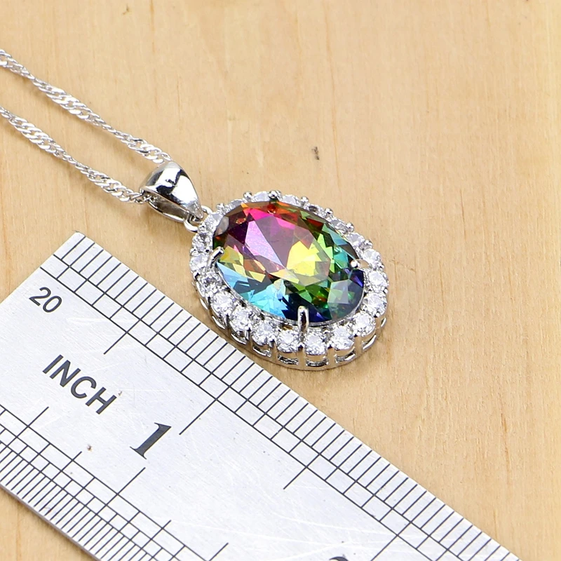 Buy Mystic Rainbow Fire Cubic Zirconia Jewelry Sets Women 925 Sterling Silver Jewelry Earrings Pendant Necklace Rings Bracelet