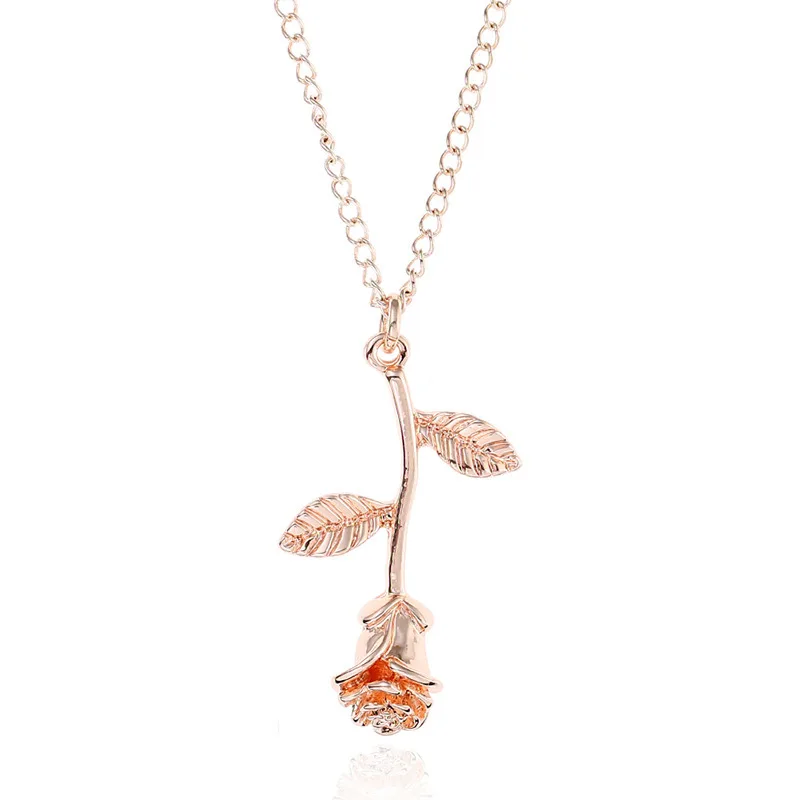 SRCOI тонкое металлическое ожерелье в виде цветка розы, подвеска, 3 цвета, богемное растение, винтажное ожерелье, Красивое золотое ожерелье, женское колье - Окраска металла: Rose Gold