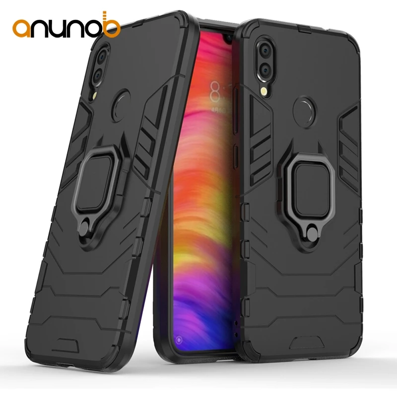 

6.3'' for Xiaomi Redmi Note 7 Case Silicone Back Cover For Redmi Note7 Coque Funda Armor FingerRing Hard Bags Iron Man Housings