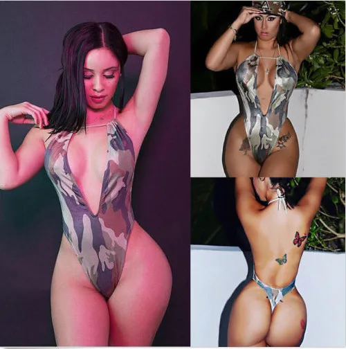 

Women's Fashion Camouflage Print One-Piece Swimsuit Beachwear Sexy Lady Deep-V Swimwear Monokini Bikini Bathing Suit