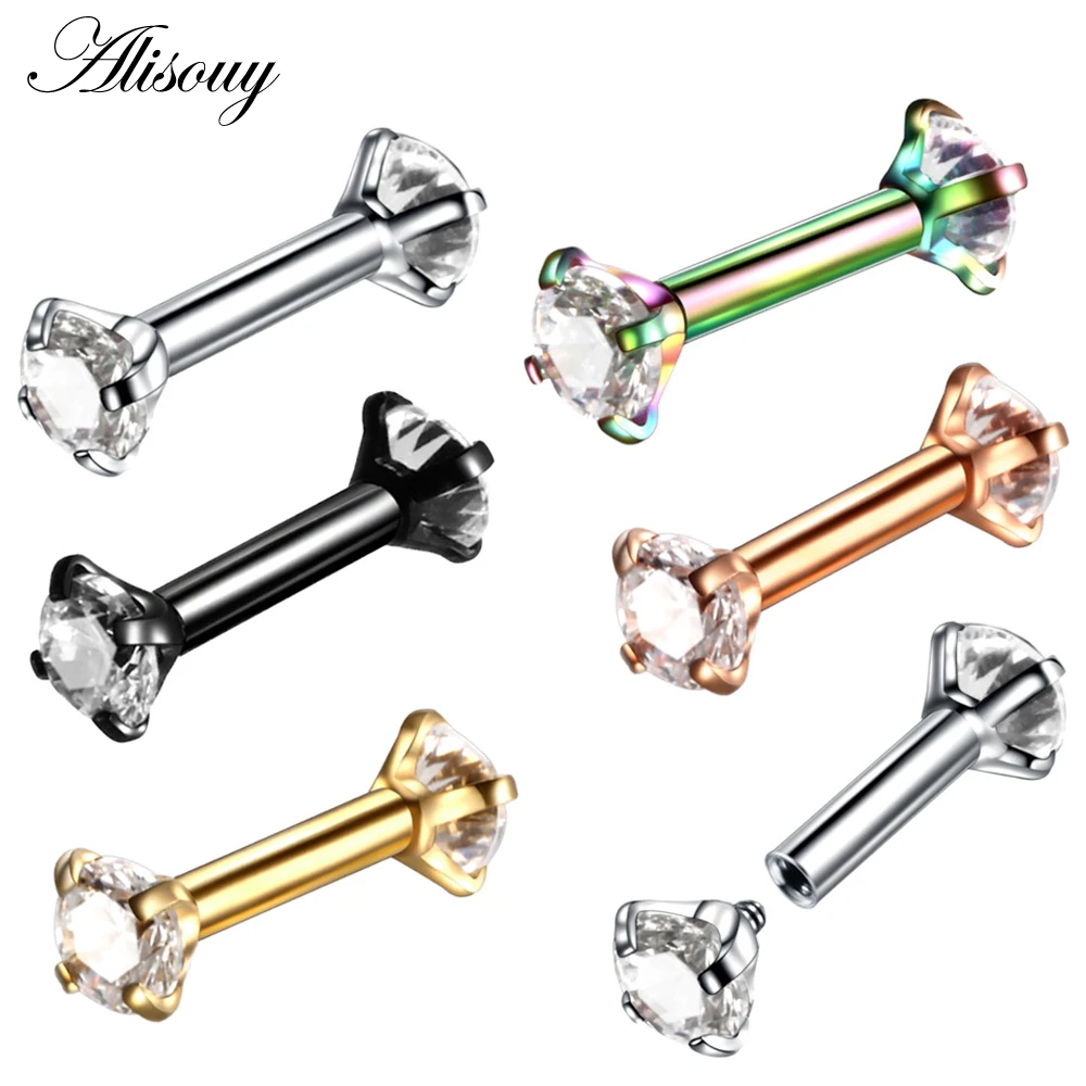

Alisouy 1pc colorful Crystal 16G 1.2*6*3mm Internally Threaded Earring Tragus Ring Piercing orelha cartilagem body jewelry