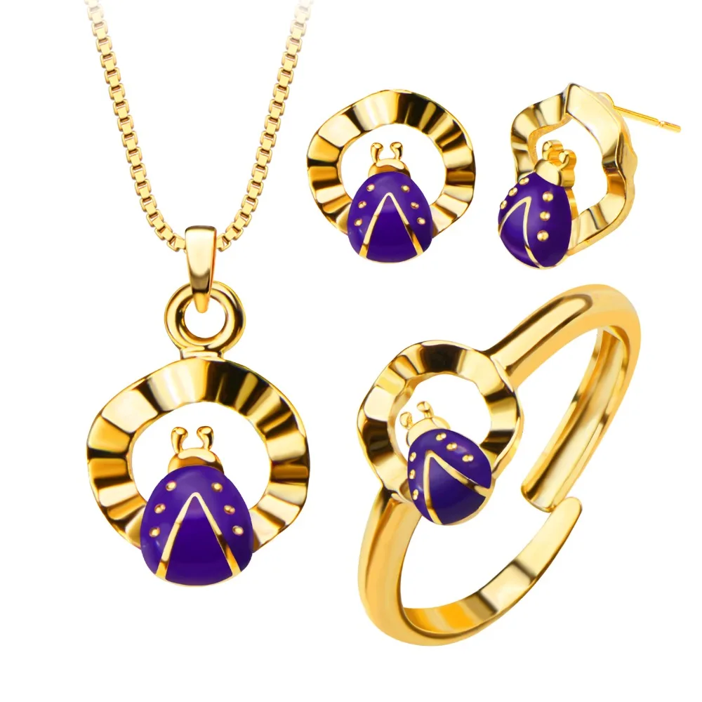 New Gold Color Child Jewelry Set Necklace earrings rings Fashion