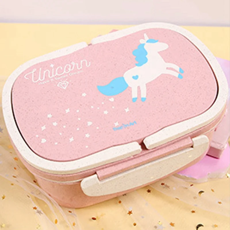 Portable Cute Unicorn Lunch Box BPA Free Wheat Straw Storage 2 Layers Adult Student Bento Boxes Food Container Microwave