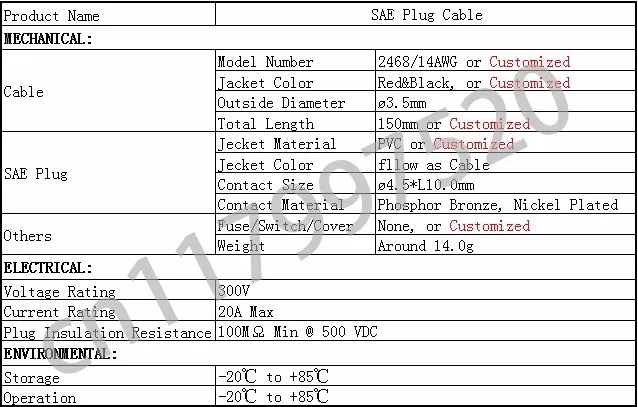 Вилка sae быстрый разъем 20A/2468/14AWG медный шнур штекер питания для автомобильного усилителя автомобиля батарея пусковое устройство солнечная панель