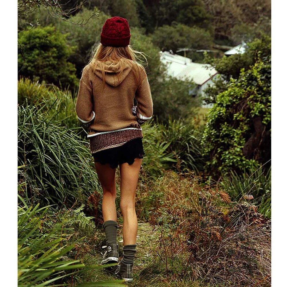 2017 chic boho winter knitted women sweater pullovers ethnic embroidered Nine point sleeve loose Hippie Bohemia Hooded sweaters