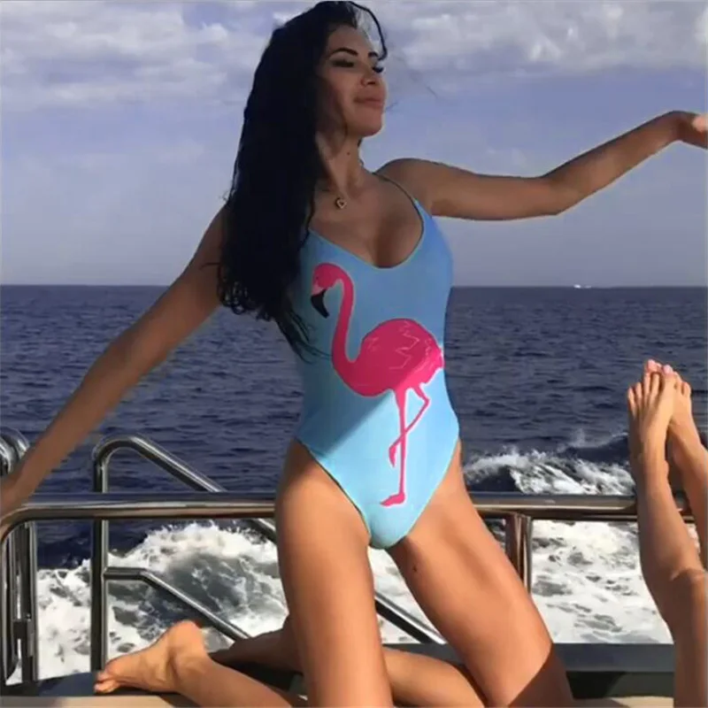

Bodycon Brazilian Women Simming 2018 One Piece Swimsuit Swimwear Flamingo Printed Bathing Suit Monokini Bodysuit Beach Biquinis