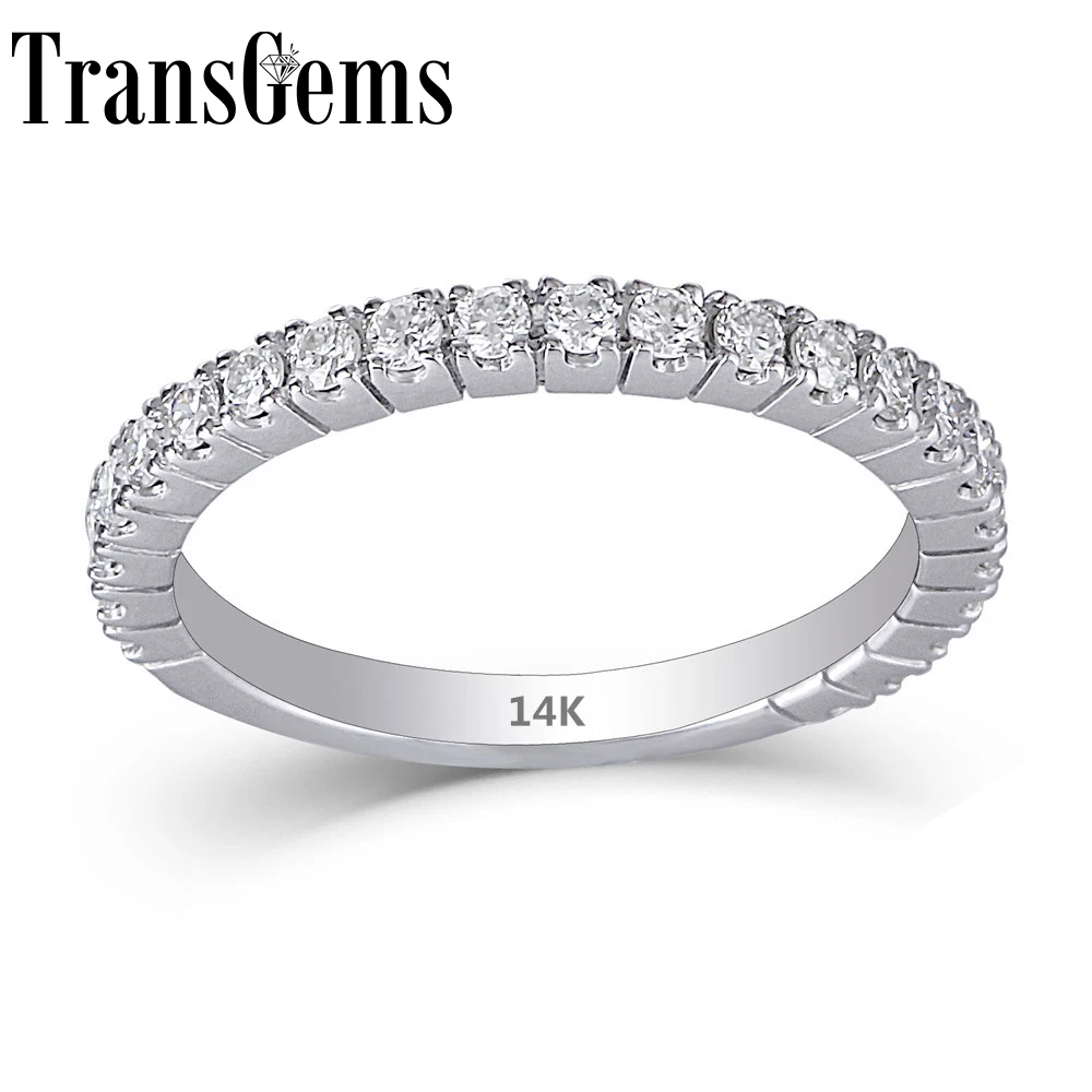 Transgems 14K 585 White Gold 0.48CTW 1.9mm Band Width 1.7mm Moissanite Half Eternity Wedding Band Stackable Band for Women