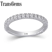 Transgems 14K 585 White Gold 0.48CTW 1.9mm Band Width 1.7mm Moissanite Half Eternity Wedding Band Stackable Band for Women