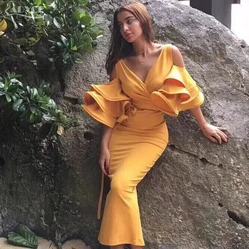 

yellow floral dress suit bohemian beach party sexy spaghetti strap maxi bandage dinner dresses plus size 2019 women body con