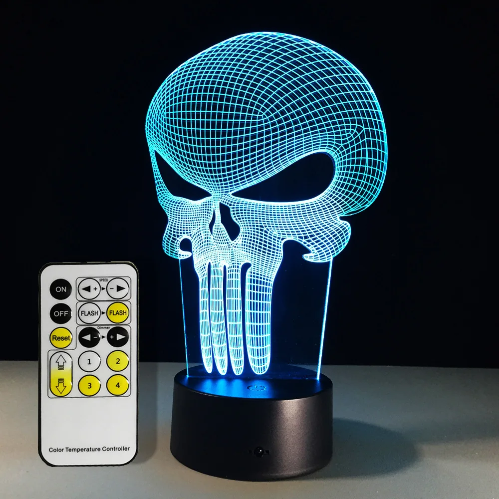  Free Shipping 1Piece Punisher Skull Multi-colored Bulbing Light Acrylic 3D Hologram Illusion Desk L - 32761694062